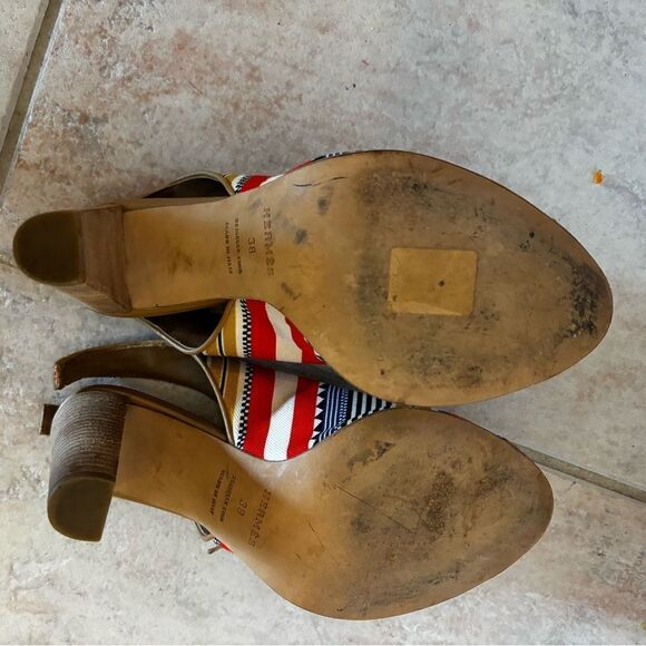 Hermes handbag design heels multicolor sandals SEMELLE CUIR Ankle Strap Shoes - Picture 5 of 8